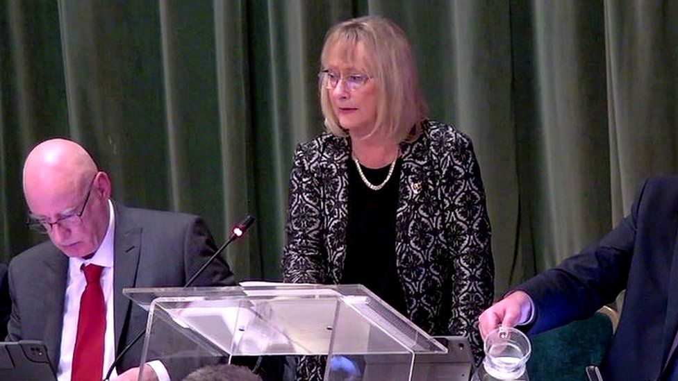 Council leader Brenda Warrington at a meeting
