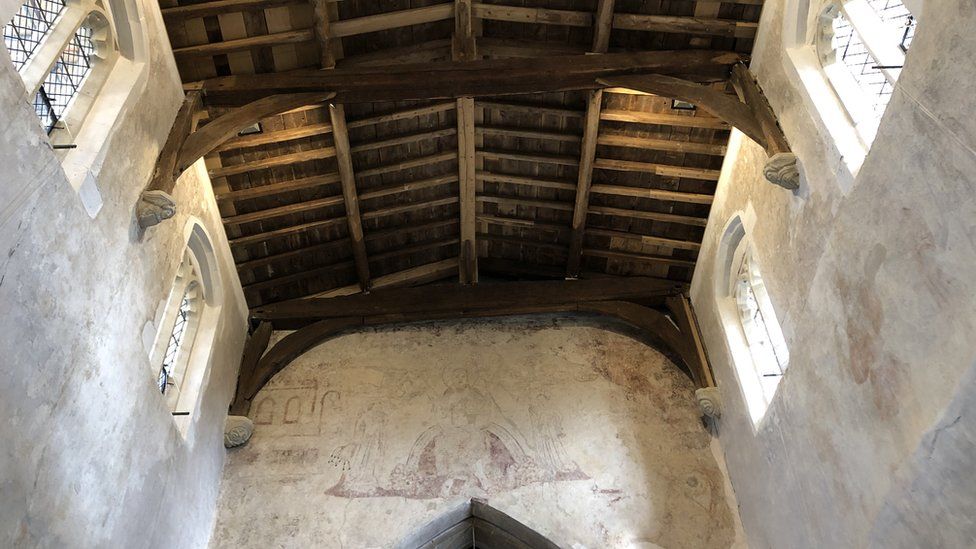Flamstead church restored roof interior