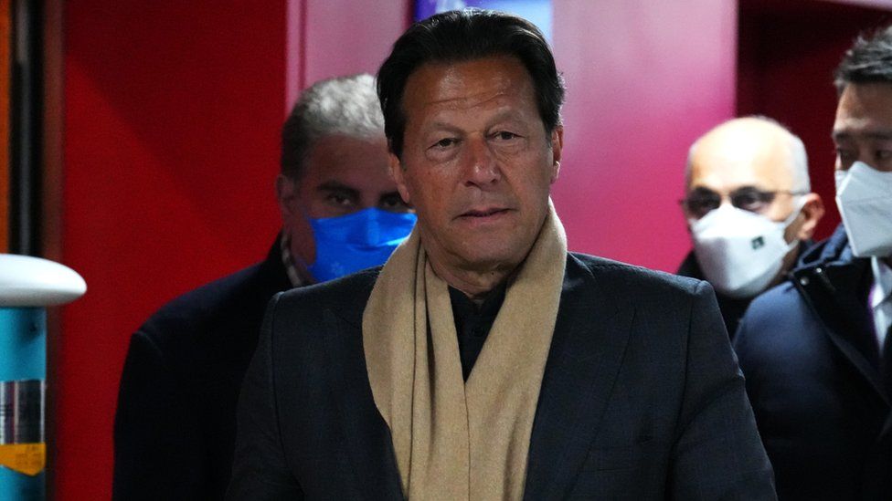 Imran Khan, Prime Minister of Pakistan arrives at the stadium during the Opening Ceremony of the Beijing 2022 Winter Olympics at the Beijing National Stadium on February 04, 2022 in Beijing, China