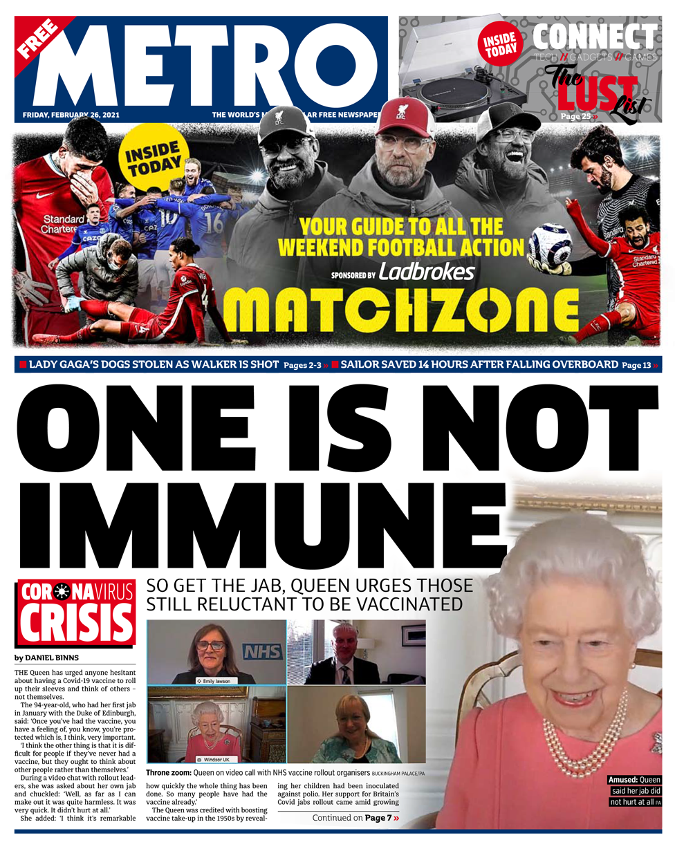 The Metro front page