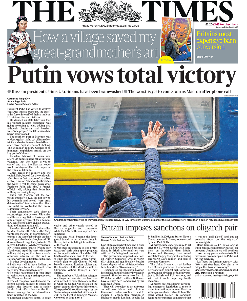 The Times front page 04/03/22