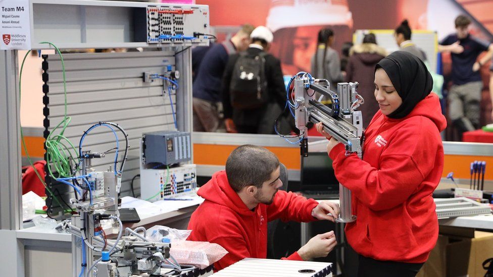 University students prepare their entry for a national robotics competition