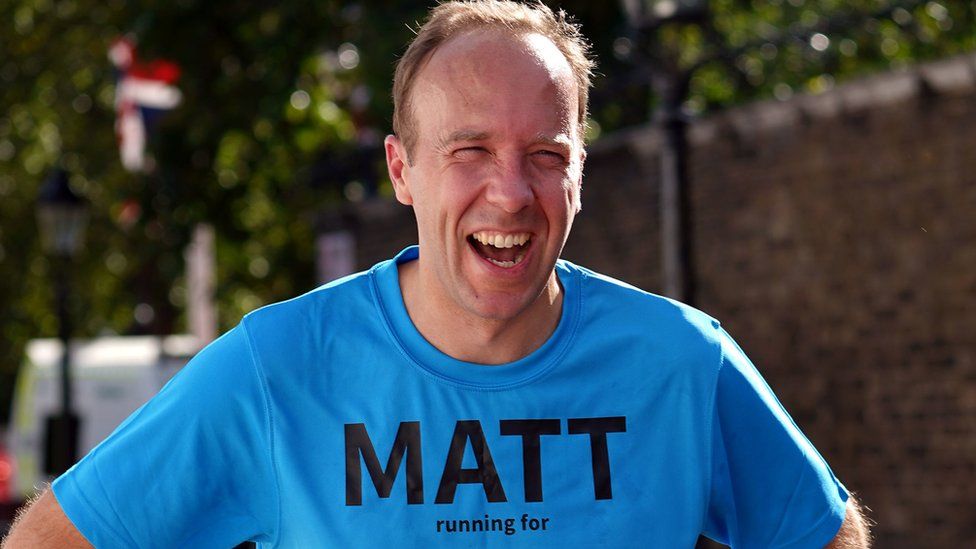 Matt Hancock after finishing the Virgin Money London Marathon.