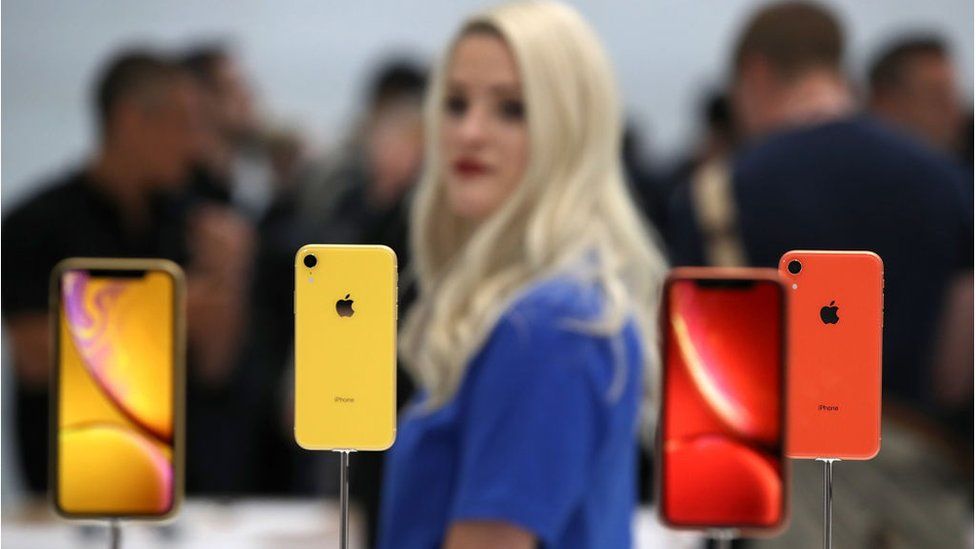 Apple iPhone XR is displayed during an Apple special event at the Steve Jobs Theatre on September 12, 2018