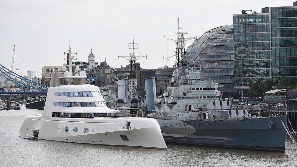Yacht on Thames belonging to Russian billionaire Andrey Melnichenko