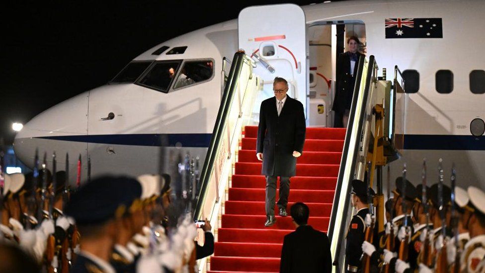Prime Minister Albanese landing in Beijing