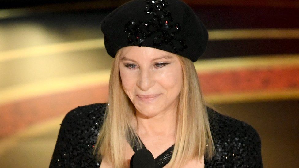 Barbra Streisand on stage at the Oscars