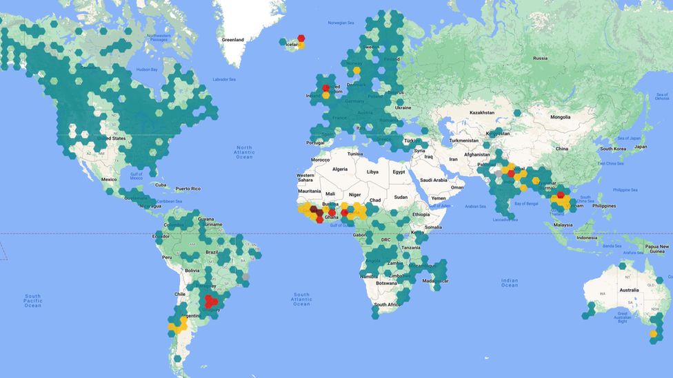 A world map from Google Flood Hub