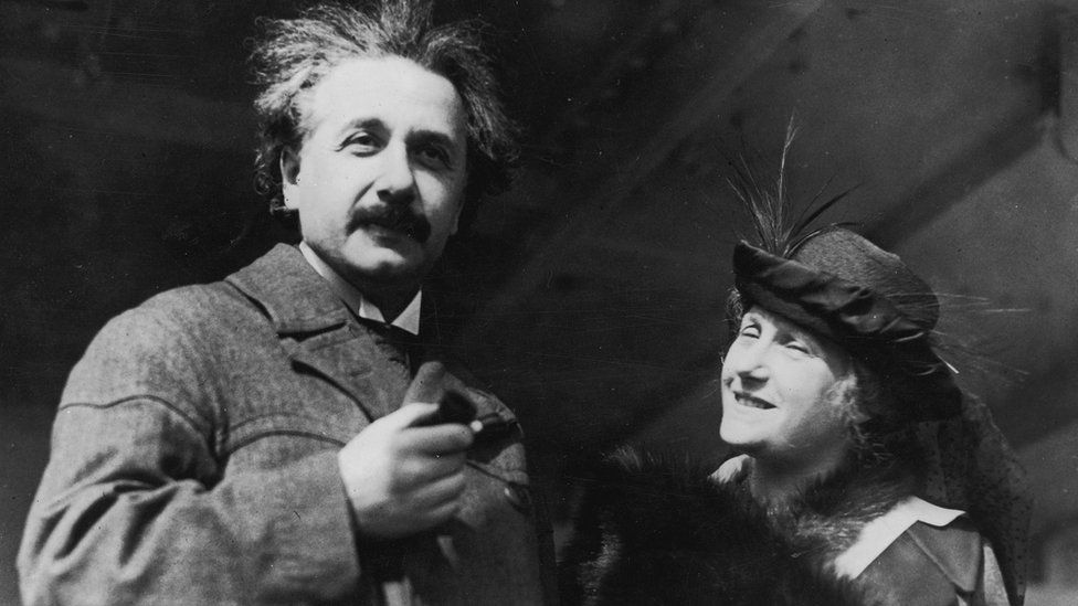 Albert Einstein on a ship with his wife Elsa, 1921