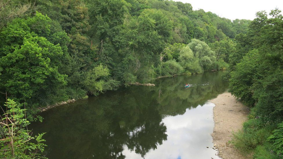 The view of the River Wye looking upstream from Black Bridge in Lydbrook
