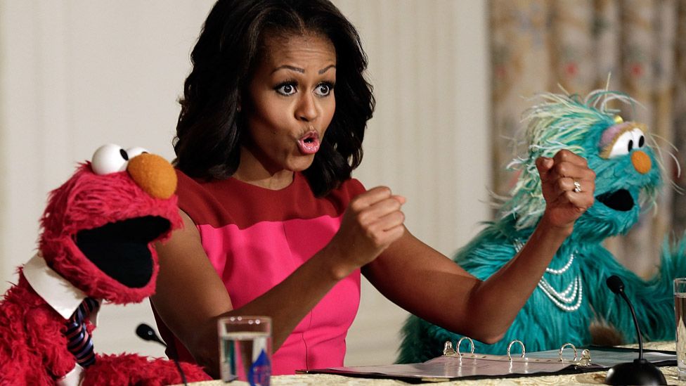 Mrs Obama invited Sesame Street's Elmo (left) and Rosalita to the White House in 2013