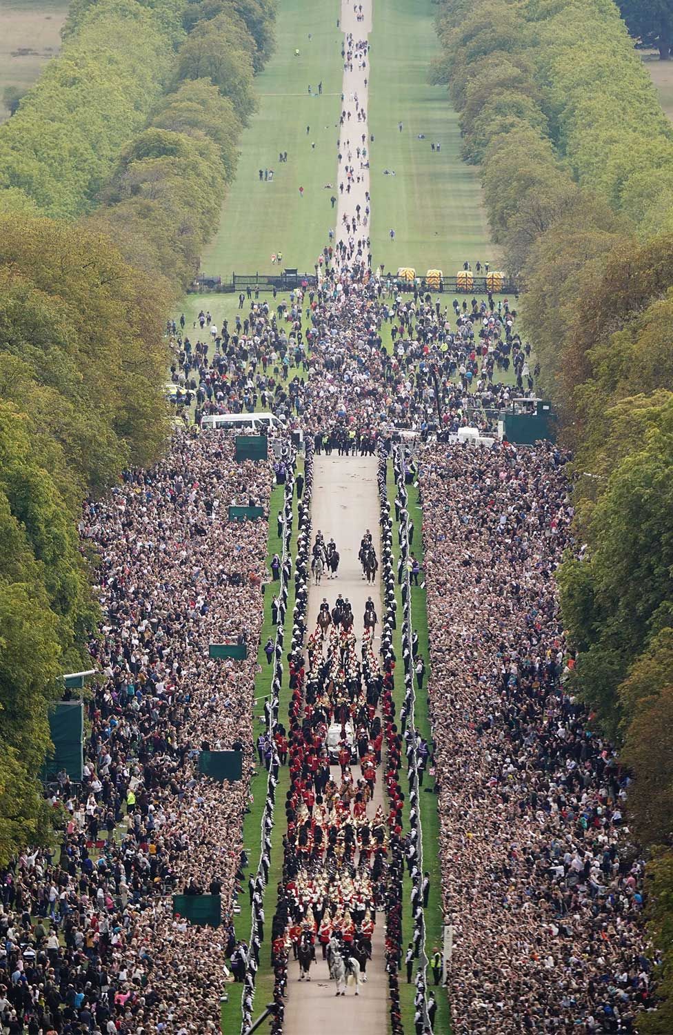 The Queen's coffin moving up the Long Walk at Windsor