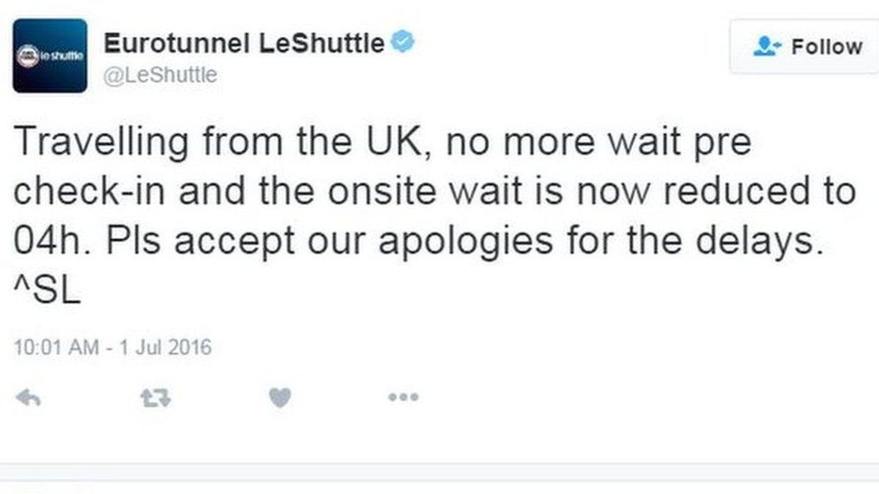 Eurotunnel have been updating travellers via Twitter