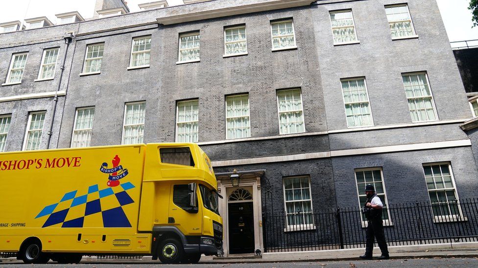 A removal van in Downing Street, London.