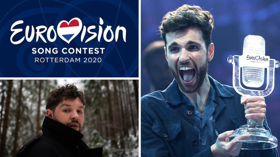 A composite image showing different elements of the Eurovision Song Contest