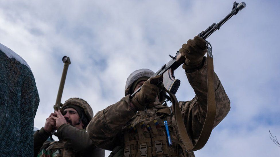 Ukrainian soldiers on the frontline, January 2022
