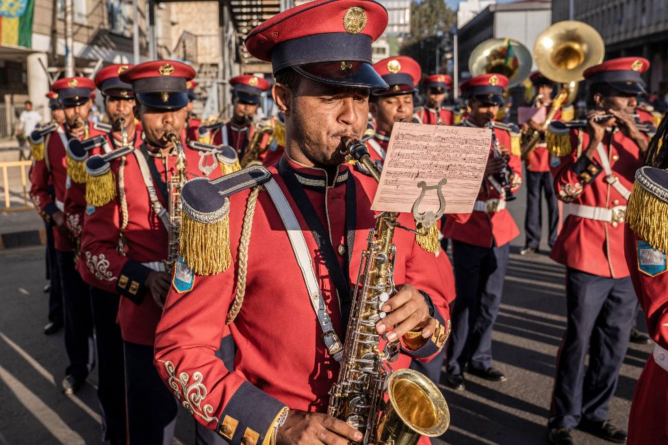 Members of Ethiopia's Republican Guard March Band in Addis Ababa, Ethiopia - Thursday 5 May 2022