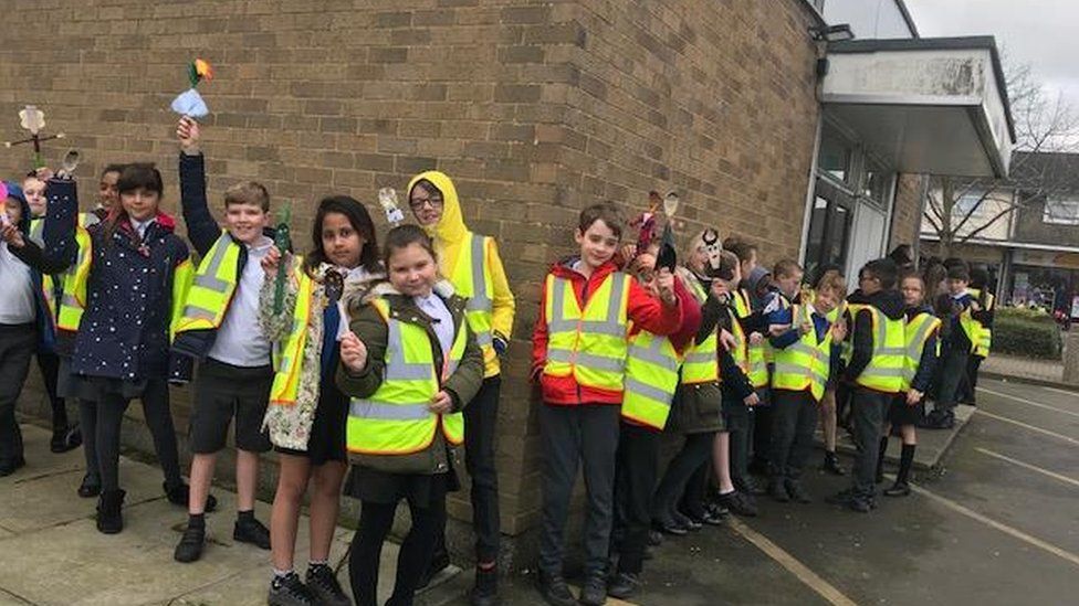 Pupils outside Galleywood Library