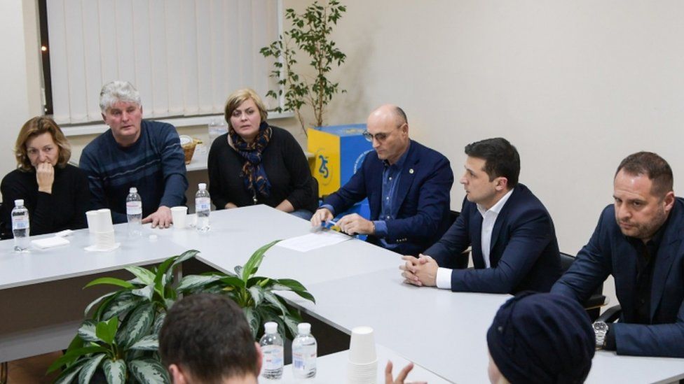 Ukrainian President Volodymyr Zelensky meets relatives of crew