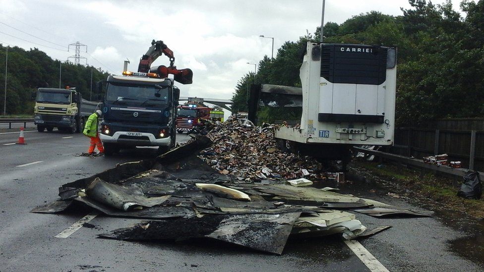 A lorry was engulfed in flames near Bluewater