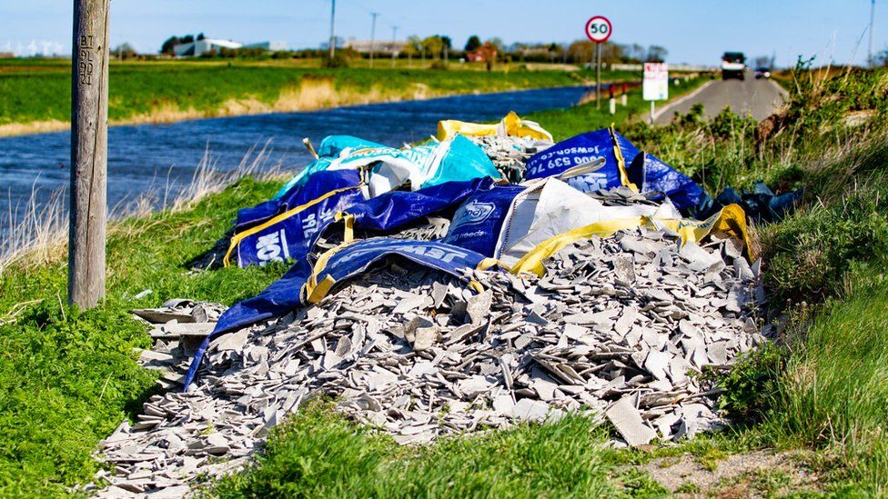 Asbestos fly-tipped near Manea, Cambridgeshire