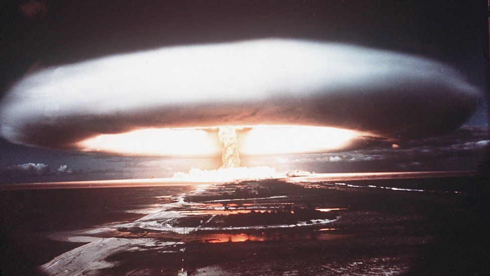 A nuclear test on Mururoa atoll in 1971