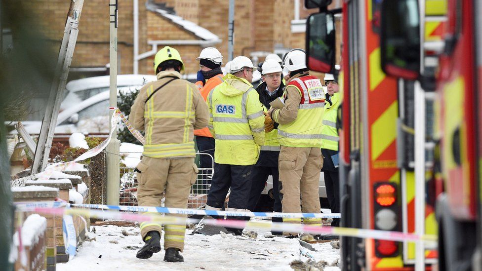 Emergency services a scene of gas explosion