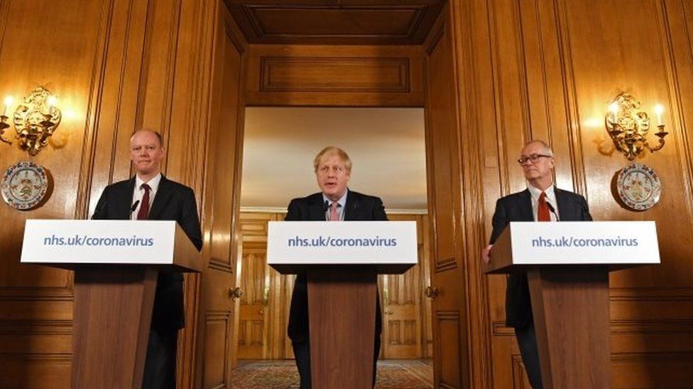 Chris Whitty, Boris Johnson and Sir Patrick Vallance