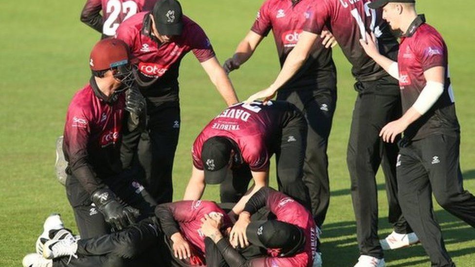 Somerset players celebrate their second win in this season's One-Day Cup