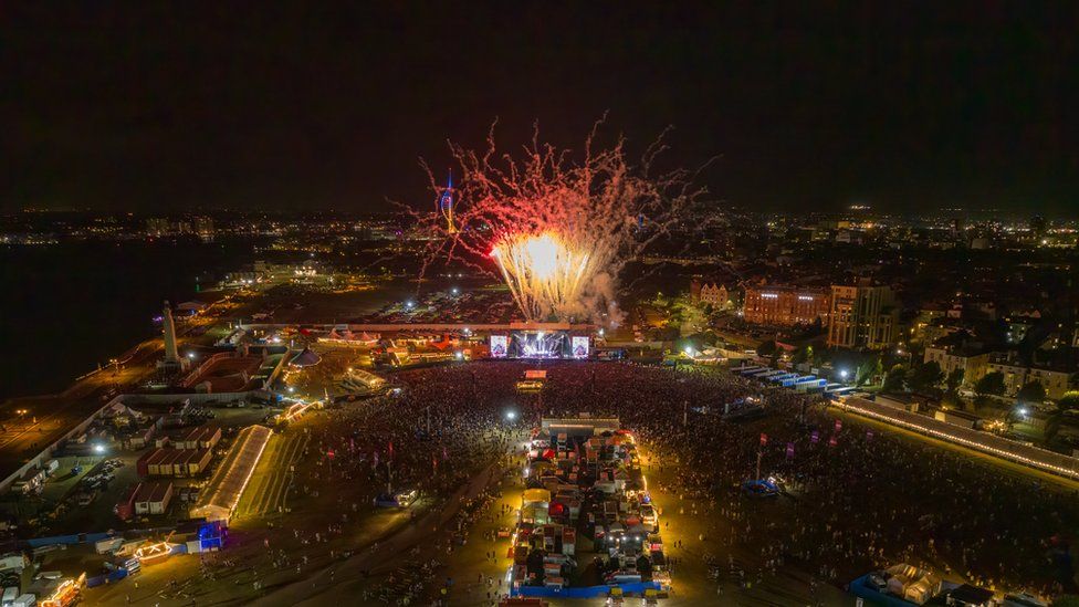 aerial view of the festival ground and fireworks