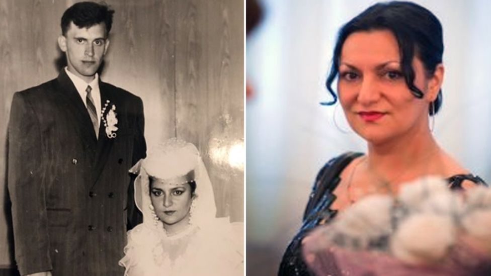 Yevgeniya Shishkina on wedding day and in recent photograph