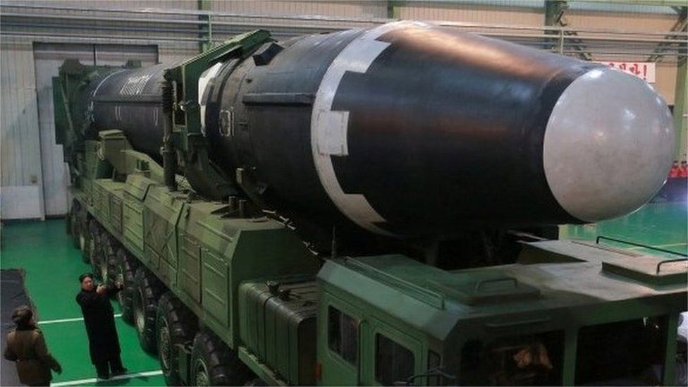 North Korean photo of what the country's news agency says is a long-range missile, 30 November 2017