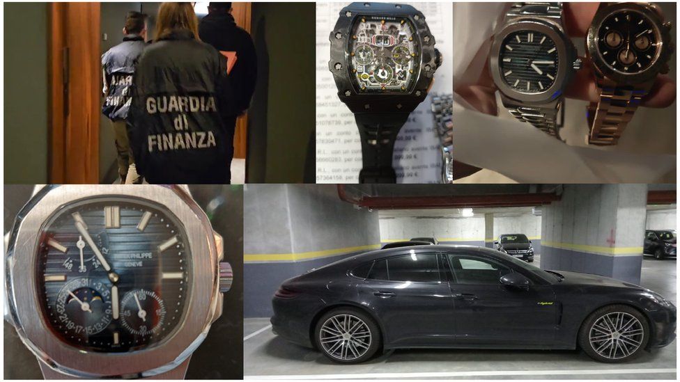 Collage of assets seized in fraud raids