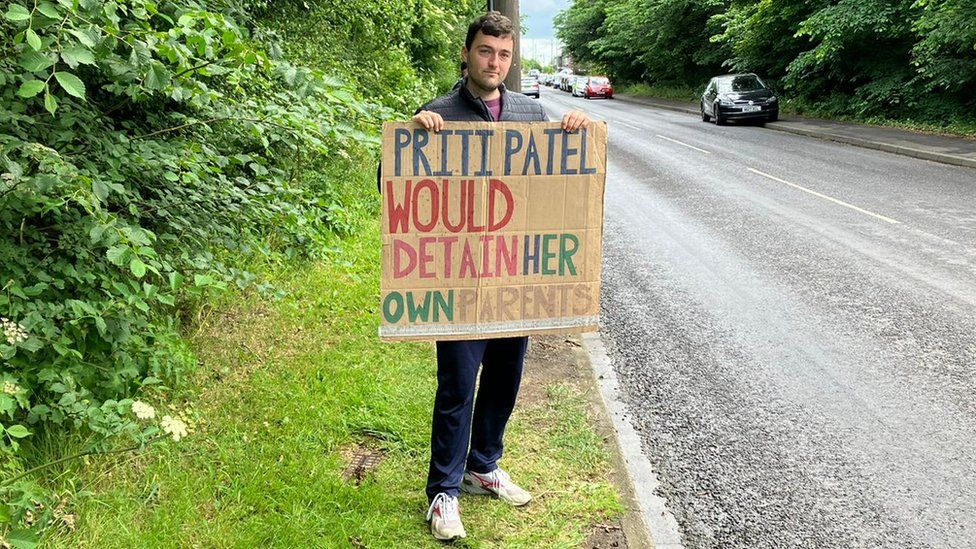 A protester outside Derwentside