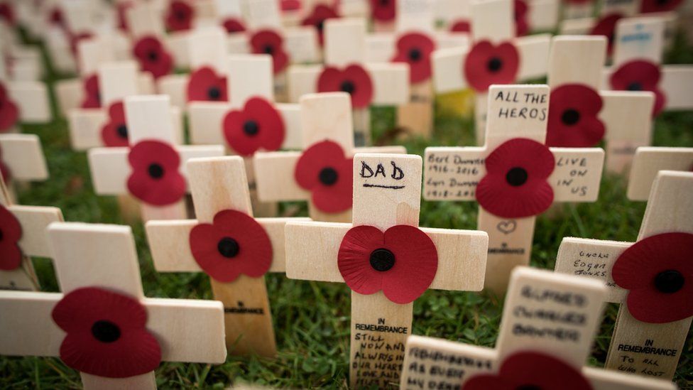 Poppies and crosses are displayed at the official opening of the Field of Remembrance at Royal Wootton Bassett, in the grounds of Lydiard House and Park near Swindon