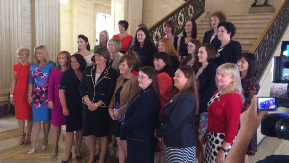 Women MLAs at Stormont posed for a photograph in the Great Hall