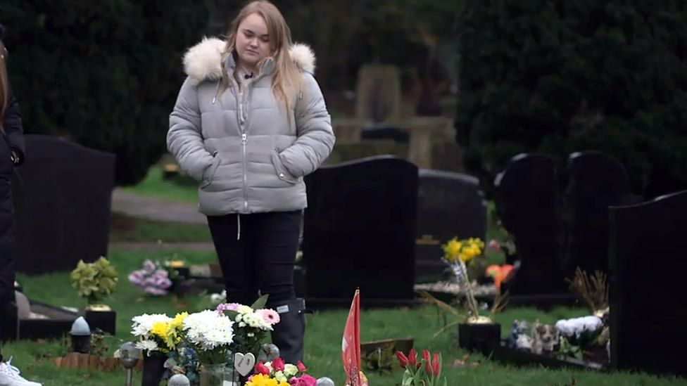 Sophie Fagg at her sister's grave