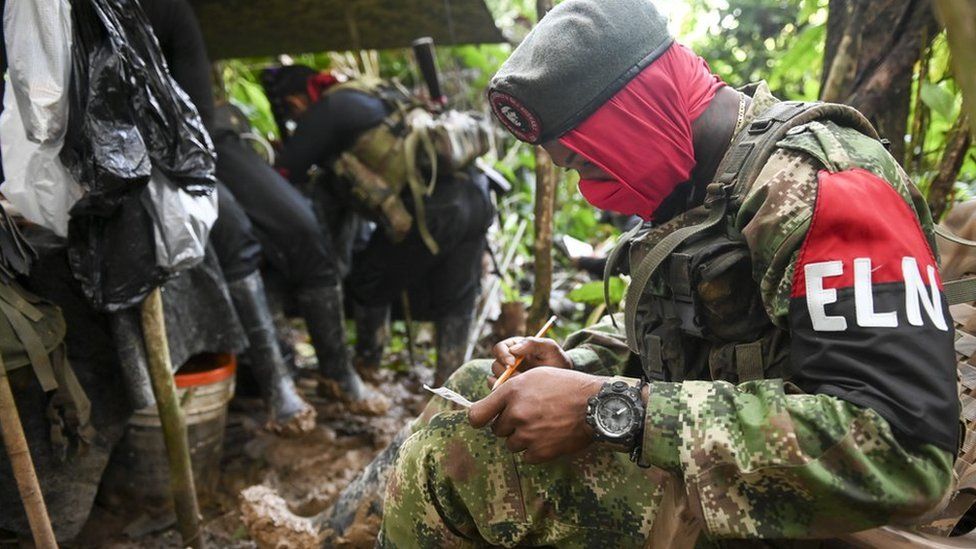 Members of the Ernesto Che Guevara front, belonging to the National Liberation Army (ELN) guerrillas