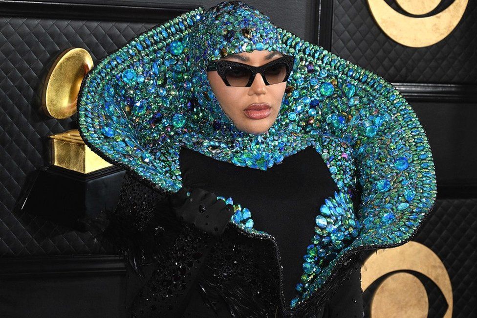 Cameroonian singer Dencia in beaded head decoration at the Grammy Awards in Los Angeles, the US - Sunday 5 February 2023