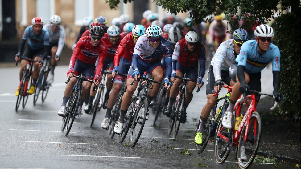 Riders during the Men's Road Race on day eleven of the 2018 European Championships in Glasgow.