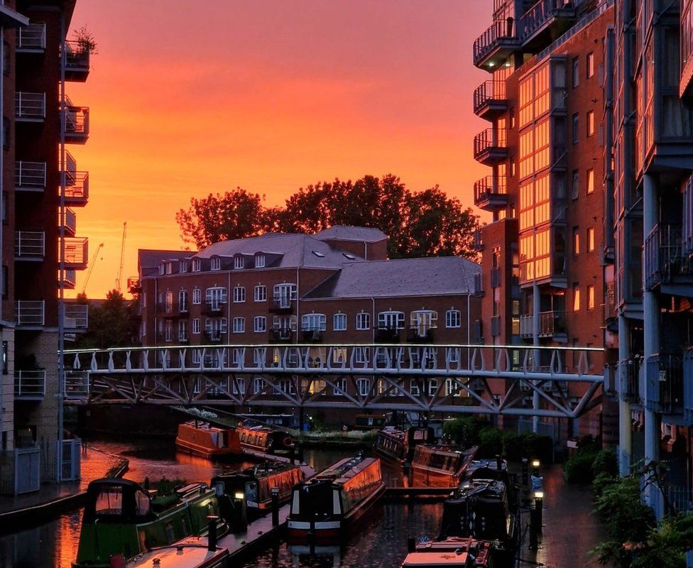 Orange sky above Birmingham's canal