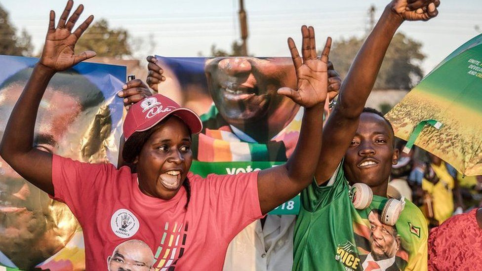 Rival party supporters in Harare, Zimbabwe