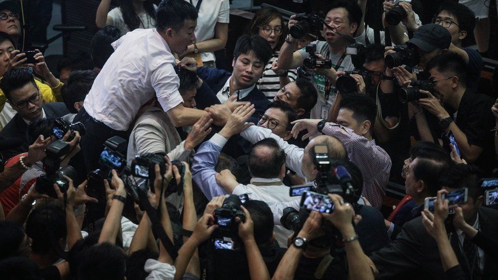 Scuffles among Hong Kong lawmakers