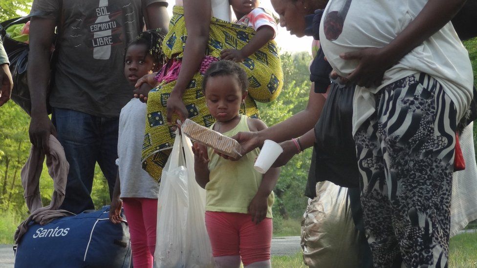 Migrants arrive at the Hungarian border