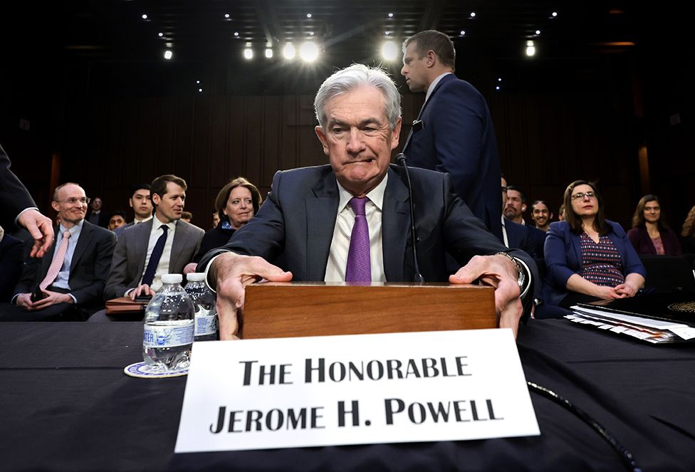 Federal Reserve chairman Jerome Powell arrives to testify before the Senate Banking Committee in Washington, DC on 7 March 2023.