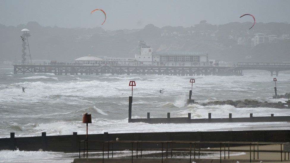 Kitesurfers at Boscombe Beach