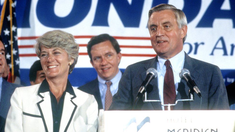 Geraldine Ferraro and Walter Mondale campaign at the Democratic Convention circa 1984 in San Francisco.