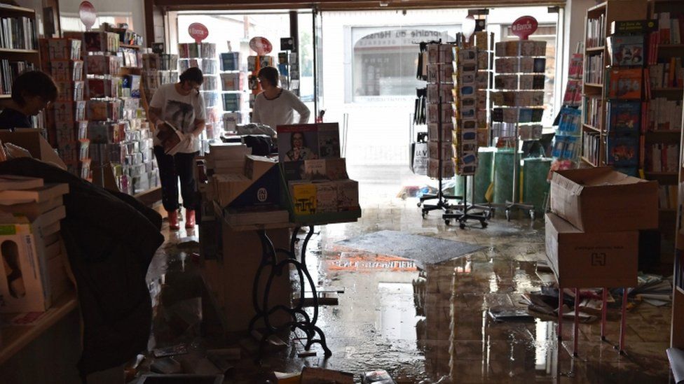 A business damaged by flooding in France
