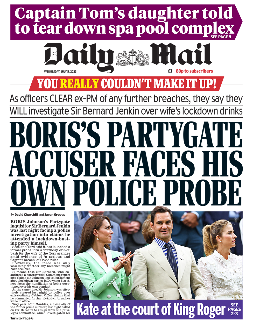 Заголовок на первой странице Daily Mail гласит: «Обвинитель Бориса на Partygate предстал перед собственным полицейским расследованием»