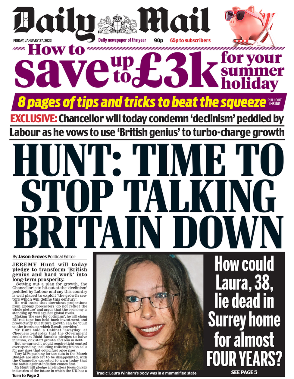 The Daily Mail front page 27 January 2023